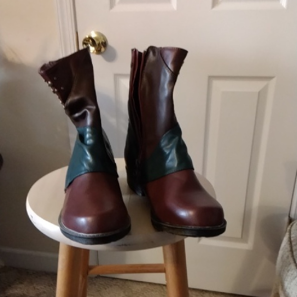 Brown and Green Leather Boots